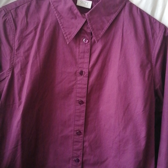 PURPLE SUZY SHIER WOMEN'S BASIC LONG SLEEVE BUTTON DOWN SHIRT - Picture 2 of 4